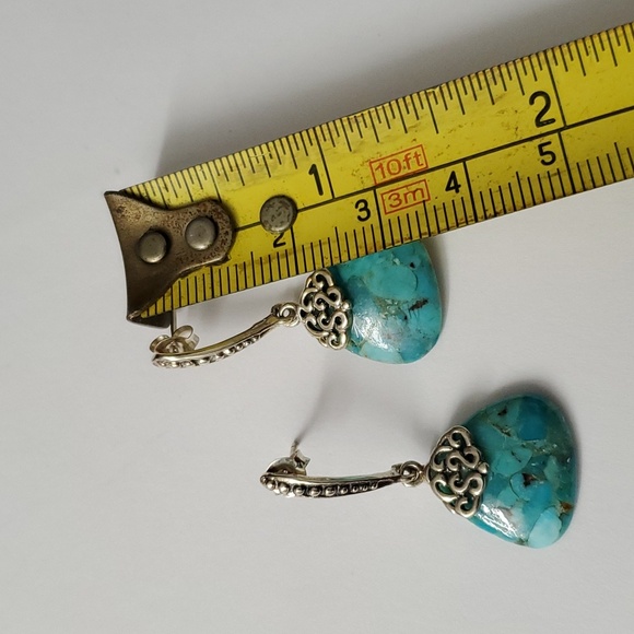 Sterling Silver 925 Turquoise Trillion Cut Dangle Earrings